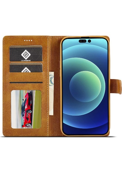 Iphone 14 Için Kılıf Pro Max Kart Yuvaları Cüzdan Tutucu ile Buzağı Doku (Yurt Dışından)