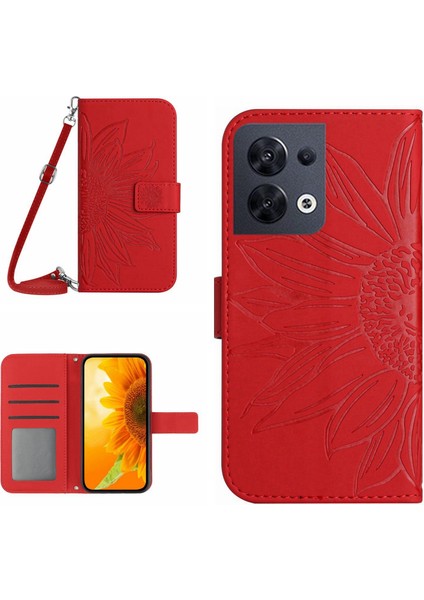 Oppo Reno 8 4g ile Uyumlu Kabartmalı Ayçiçeği Cüzdanlı Uzun Çıkarılabilir Askılı ve Manyetik Kart Tutuculu Telefon Kılıfı (Yurt Dışından)