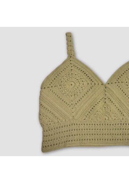 Uretti El Örgüsü Crop Büstiyer Bikini Üstü Motif - Yeşil