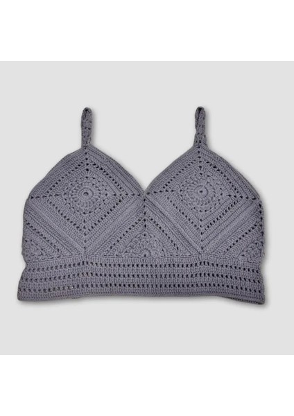 El Örgüsü Crop Büstiyer Bikini Üstü Motif - Mavi