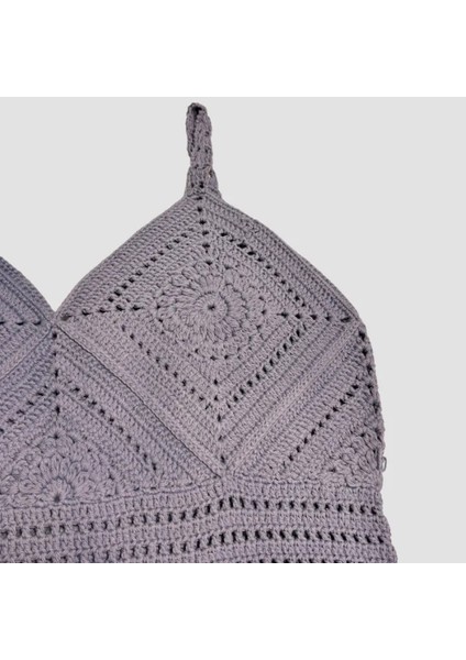 El Örgüsü Crop Büstiyer Bikini Üstü Motif - Mavi