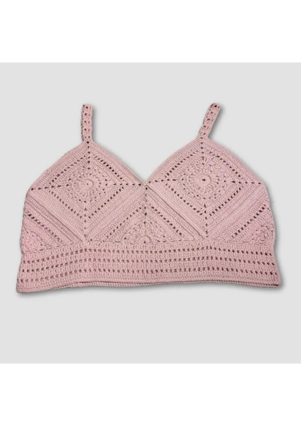 Uretti El Örgüsü Crop Büstiyer Bikini Üstü Motif - Lila