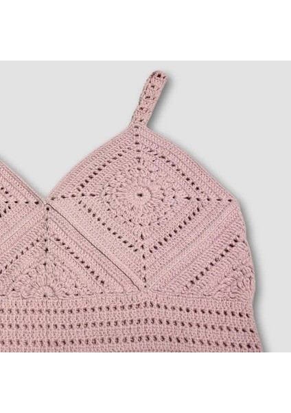 Uretti El Örgüsü Crop Büstiyer Bikini Üstü Motif - Lila