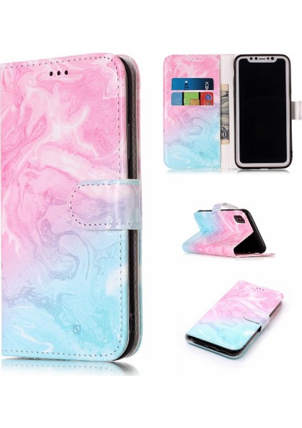 Iphone Xr Için Flip Case Manyetik Mermer Desen Kart Yuvaları Tutucu Tam Pu (Yurt Dışından)