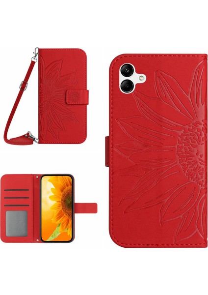 Samsung Galaxy F14 ile Uyumlu Kabartmalı Ayçiçeği Cüzdanlı Uzun Çıkarılabilir Askılı ve Manyetik Kart Tutuculu Telefon Kılıfı (Yurt Dışından)