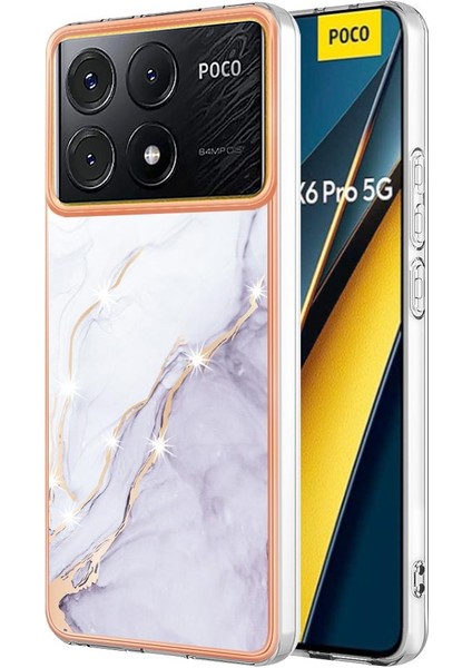 Xiaomi Poco X6 Pro Ince Tpu Koruma Mermer Desen Yumuşak Tampon (Yurt Dışından)