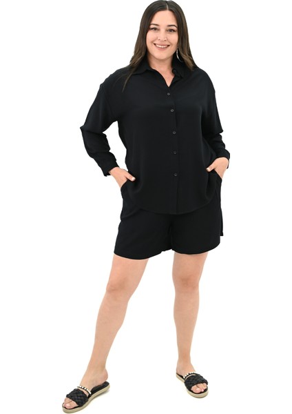 Kadın Büyük Beden Uzun Kollu Şortlu Ikili Takım 8127-25