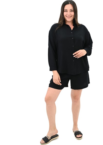 Kadın Büyük Beden Uzun Kollu Şortlu Ikili Takım 8127-25 modelleri