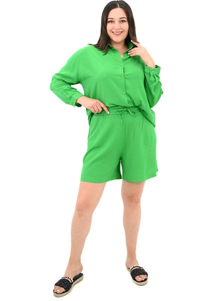 Kadın Büyük Beden Uzun Kollu Şortlu Ikili Takım 8127-25