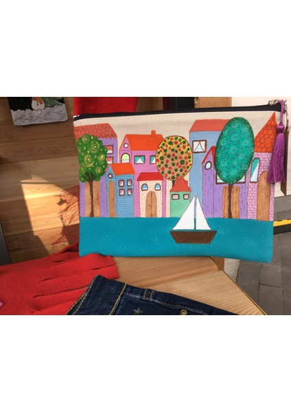 -İsim Yazılabilir “Yelkenlim” Portföy/Clutch Çanta