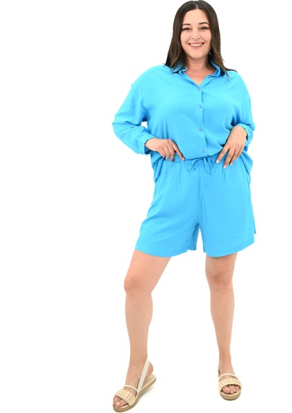 Kadın Büyük Beden Uzun Kollu Şortlu Ikili Takım 8127-25 modelleri