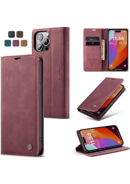 Iphone 15 Için Flip Case Pro Flip Folio Kitap Vintage Pu Deri Cüzdan Kılıf (Yurt Dışından)