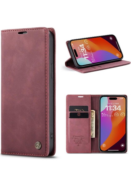 Iphone 15 Için Flip Case Pro Flip Folio Kitap Vintage Pu Deri Cüzdan Kılıf (Yurt Dışından)