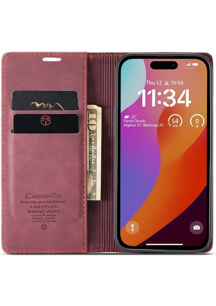 Iphone 15 Için Flip Case Pro Flip Folio Kitap Vintage Pu Deri Cüzdan Kılıf (Yurt Dışından)