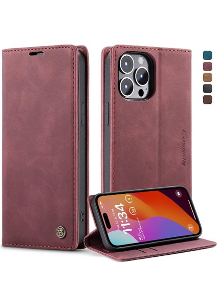 Iphone 15 Için Flip Case Pro Flip Folio Kitap Vintage Pu Deri Cüzdan Kılıf (Yurt Dışından)