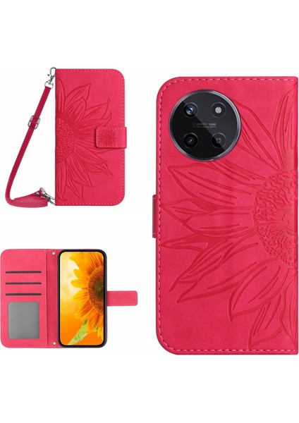 Realme 11 4g ile Uyumlu Kabartmalı Ayçiçeği Cüzdanlı Uzun Çıkarılabilir Askılı ve Manyetik Kart Tutuculu Telefon Kılıfı (Yurt Dışından)