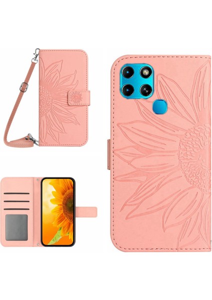 Infinix Smart 6 ile Uyumlu Kabartmalı Ayçiçeği Cüzdanlı Uzun Çıkarılabilir Askılı ve Manyetik Kart Tutuculu Telefon Kılıfı (Yurt Dışından)