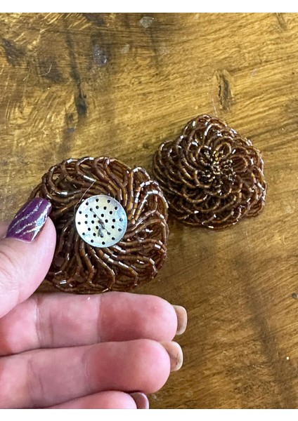 2 Li Boncuklu Çiçek Dikiş Giyim Broş Aksesuarı 6x6 cm