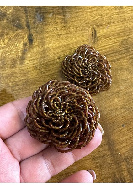 2 Li Boncuklu Çiçek Dikiş Giyim Broş Aksesuarı 6x6 cm modelleri