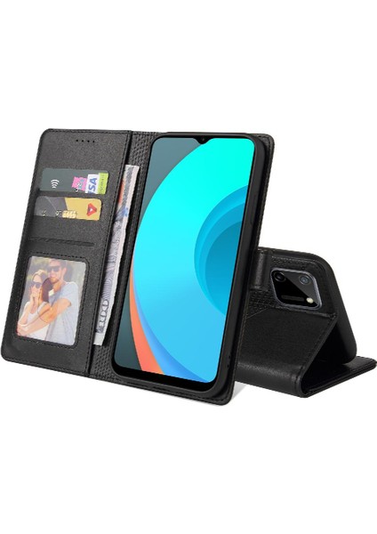 Realme C11 Kickstand Üç Kart Yuvaları Premium Deri 4 Için Flip Case (Yurt Dışından)
