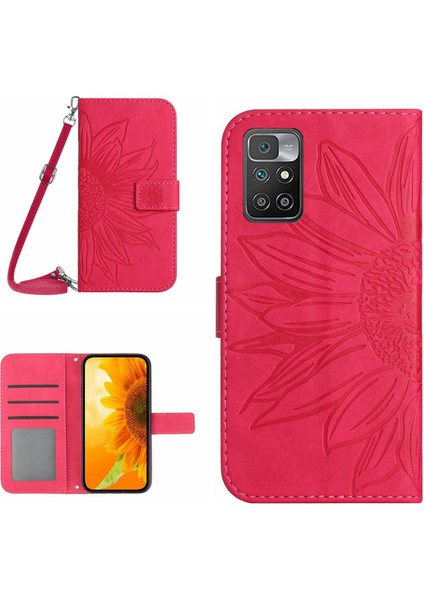 Xiaomi Redmi 10 4g ile Uyumlu Kabartmalı Ayçiçeği Cüzdanlı Uzun Çıkarılabilir Askılı ve Manyetik Kart Tutuculu Telefon Kılıfı (Yurt Dışından)