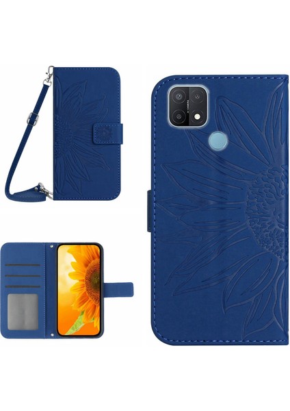 Oppo A15/A15S ile Uyumlu Kabartmalı Ayçiçeği Cüzdanlı Uzun Çıkarılabilir Askılı ve Manyetik Kart Tutuculu Telefon Kılıfı (Yurt Dışından)