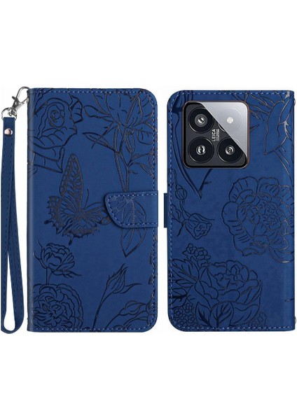 Xiaomi 14 Pro Pu Deri Kapak Çevirin Çiçekler ve Kelebekler Durumda (Yurt Dışından)