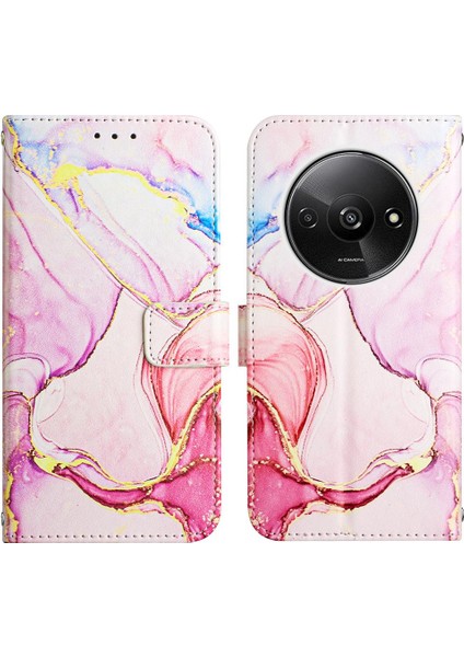 Xiaomi Redmi A3 Mermer Desen Cüzdan Kickstand Pu Deri Kılıf (Yurt Dışından)