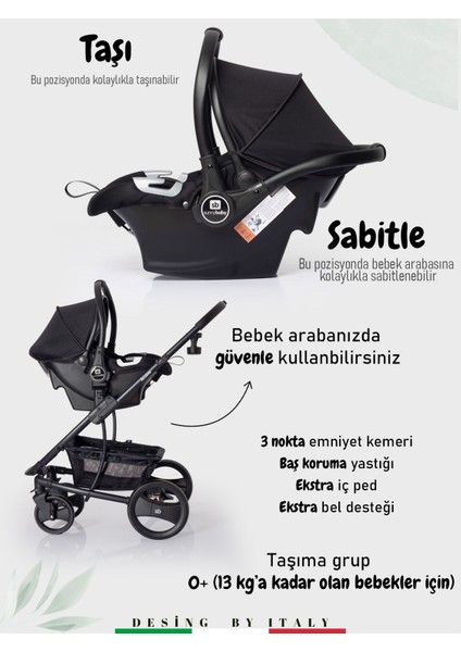 Sunny Baby 9023 İcon Bebek Arabası + Oto Koltuğu / Siyah