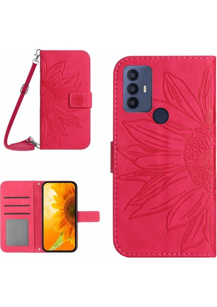 Tcl 30 Se ile Uyumlu Kabartmalı Ayçiçeği Cüzdanlı Uzun Çıkarılabilir Askılı ve Manyetik Kart Tutuculu Telefon Kılıfı (Yurt Dışından)