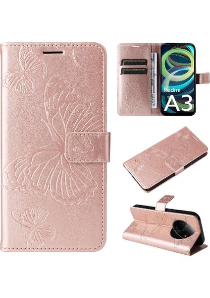 Xiaomi Redmi A3 Darbeye Kapak Pu Deri Manyetik Kapak Çevirin (Yurt Dışından)