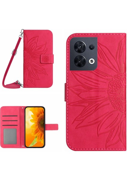 Oppo Reno 8 4g ile Uyumlu Kabartmalı Ayçiçeği Cüzdanlı Uzun Çıkarılabilir Askılı ve Manyetik Kart Tutuculu Telefon Kılıfı (Yurt Dışından)