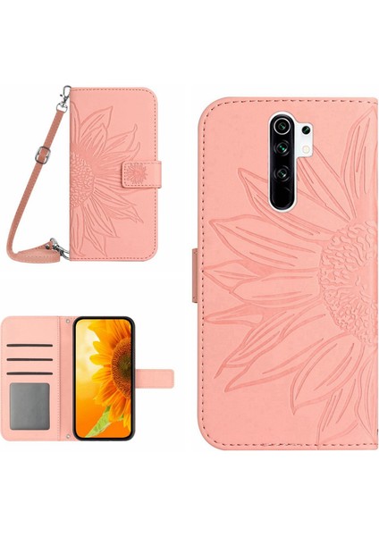 Xiaomi Redmi 9 ile Uyumlu Kabartmalı Ayçiçeği Cüzdanlı Uzun Çıkarılabilir Askılı ve Manyetik Kart Tutuculu Telefon Kılıfı (Yurt Dışından)