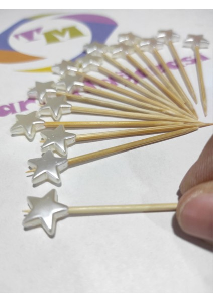 100 Adet Yıldız Incili Lokumluk Kokteyl Kürdanı 6 cm Sedef - Yıldız 10 mm modelleri