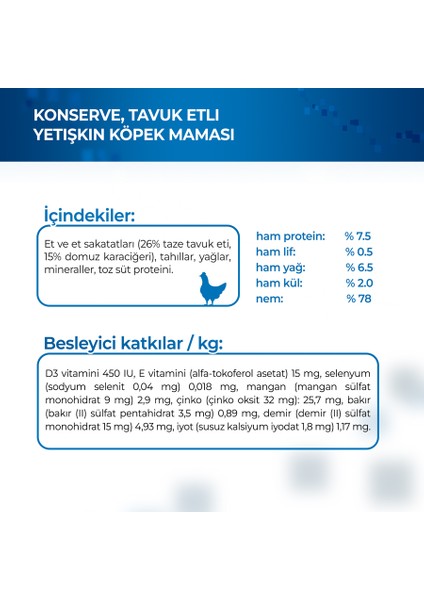 Fresh Adult Chicken Tavuk Etli Yetişkin Köpek Maması Konserve 400 gr