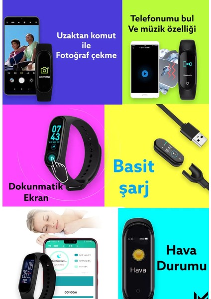 M4 Akıllı Bileklik Renkli Ekran Ios ve Android Uymulu Ekran Teması Değiştirme