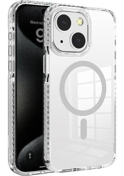 - Apple iPhone 15 - Kılıf Magsafe Şarj Özellikli Airbagli Takılabilir Askı Aparatlı Nana Kapak - Gri
