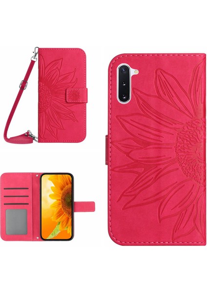 Samsung Galaxy Note 10 ile Uyumlu Kabartmalı Ayçiçeği Cüzdanlı Uzun Çıkarılabilir Askılı ve Manyetik Kart Tutuculu Telefon Kılıfı (Yurt Dışından)