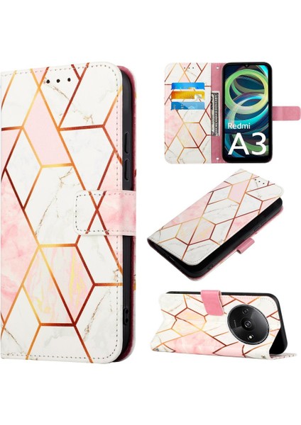 Xiaomi Redmi A3 Mermer Desen Cüzdan Kickstand Pu Deri Kılıf (Yurt Dışından)