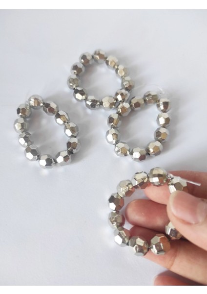 12 Adet Gümüş Disko Top Boncuklu Peçete Yüzüğü Halkası - Inci 10 mm