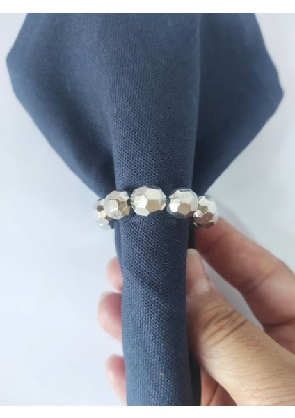 12 Adet Gümüş Disko Top Boncuklu Peçete Yüzüğü Halkası - Inci 10 mm