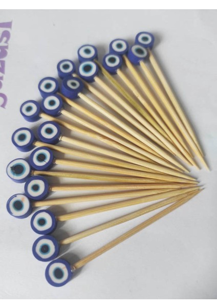 Beyhan Bayhan 100 Adet Dekoratif Lacivert Nazar Boncuklu Kokteyl Kürdanı 6 cm - Nazarboncuklu Sünnet Kürdanı