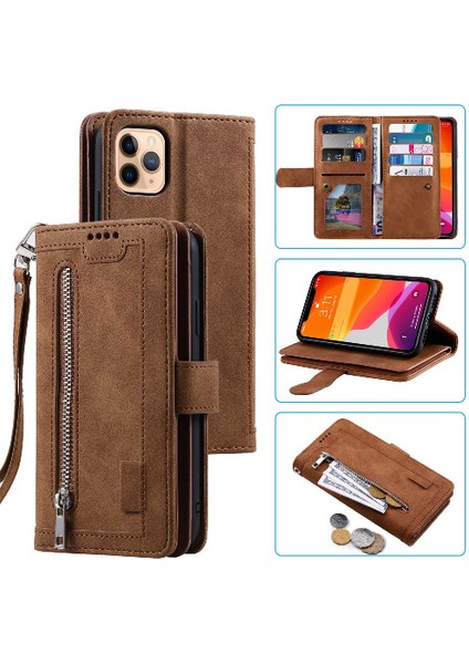 Iphone 12 Için Flip Case Pro Max 9 Kart Yuvaları Kordon Kickstand Pu Deri (Yurt Dışından)