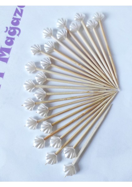 100 Adet Dekoratif Deniz Kabuğu Incili Kokteyl Kürdan 6 cm - Inci 10 mm - Istiridye Mevlüt Kürdanı fırsatları