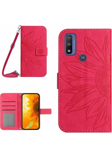 Motorola G Pure 2021 ile Uyumlu Kabartmalı Ayçiçeği Cüzdanlı Uzun Çıkarılabilir Askılı ve Manyetik Kart Tutuculu Telefon Kılıfı (Yurt Dışından)