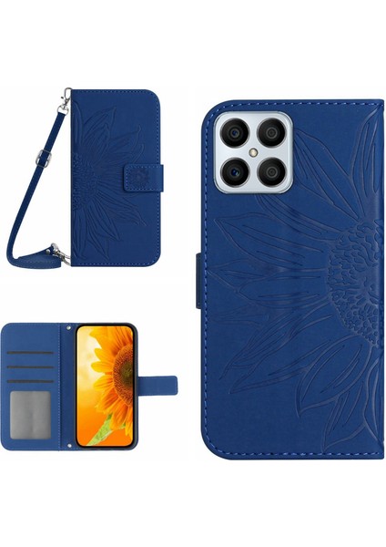 Honor X8 4g ile Uyumlu Kabartmalı Ayçiçeği Cüzdanlı Uzun Çıkarılabilir Askılı ve Manyetik Kart Tutuculu Telefon Kılıfı (Yurt Dışından)