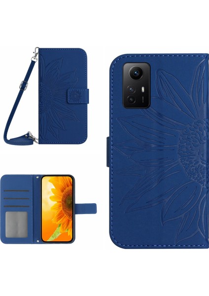 Xiaomi Redmi Note 12S ile Uyumlu Kabartmalı Ayçiçeği Cüzdanlı Uzun Çıkarılabilir Askılı ve Manyetik Kart Tutuculu Telefon Kılıfı (Yurt Dışından)