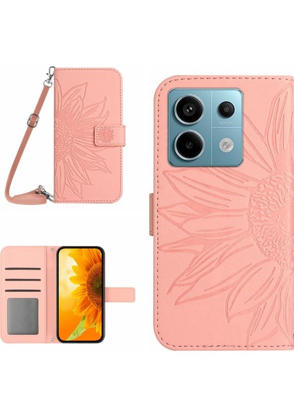 Xiaomi Redmi Note 13 Pro ile Uyumlu Kabartmalı Ayçiçeği Cüzdanlı Uzun Çıkarılabilir Askılı ve Manyetik Kart Tutuculu Telefon Kılıfı (Yurt Dışından)