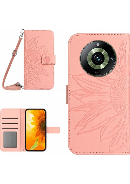 Realme 11 Pro ile Uyumlu Kabartmalı Ayçiçeği Cüzdanlı Uzun Çıkarılabilir Askılı ve Manyetik Kart Tutuculu Telefon Kılıfı (Yurt Dışından)