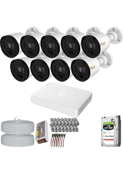 Rv Hikvision 9 Kamera Güvenlik Kamerası 20MT Gece Görüş
